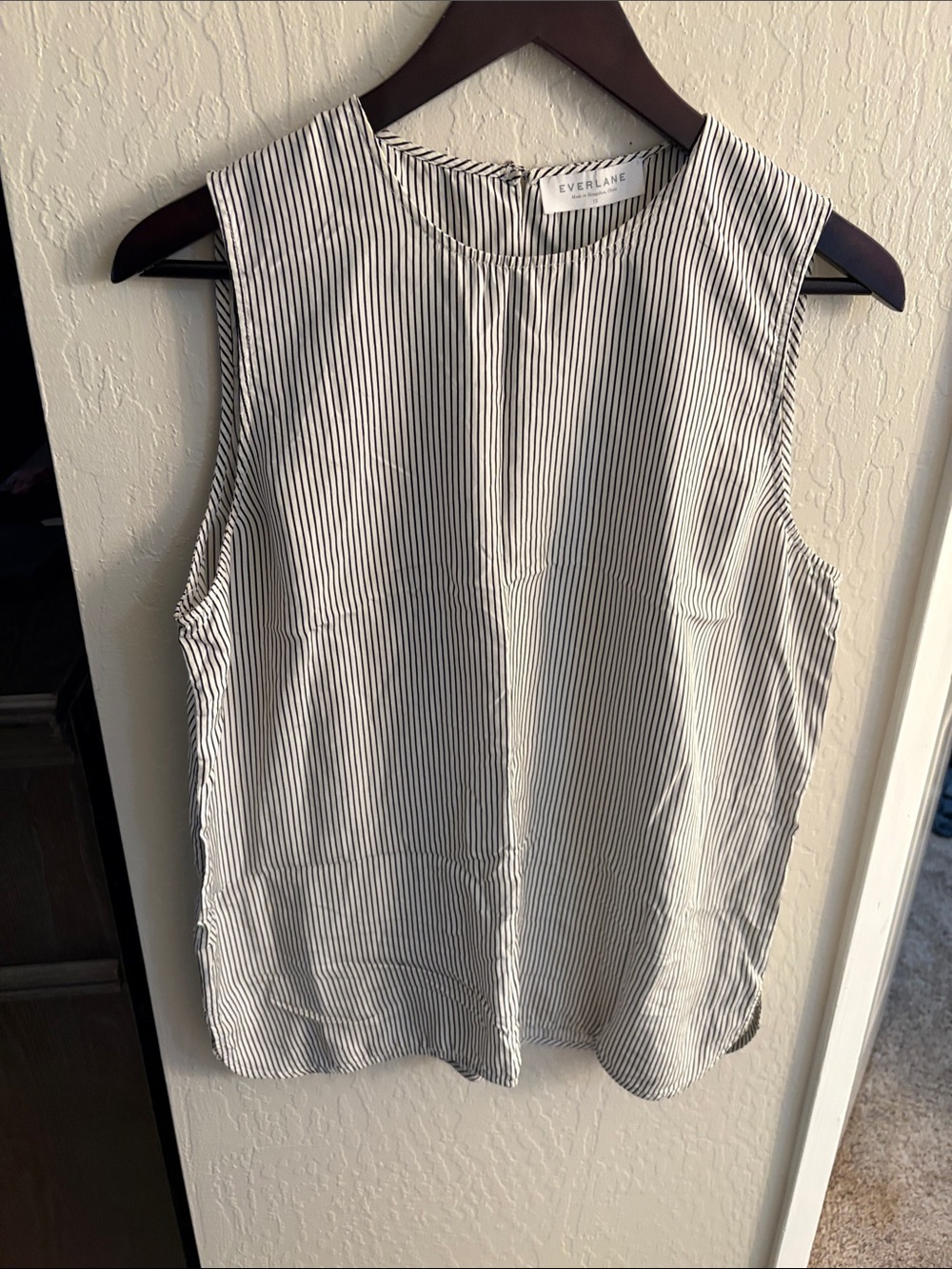 Everlane Black and White Pinstripe Sleeveless Shell